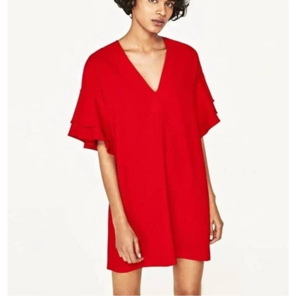 🔵ZARA Like New Red V-Neck Dress - Picture 5 of 11